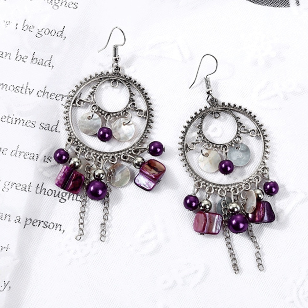 *OURANIA* Purple Round Dangle Style Earrings